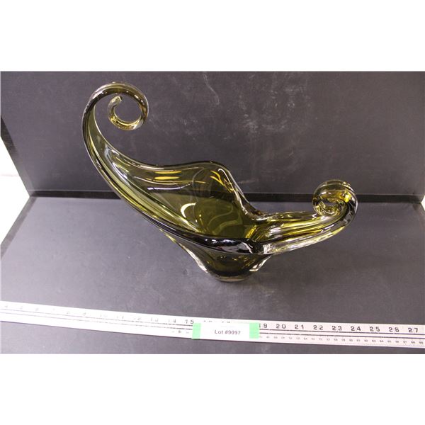 Olive Chantili Chalet Art Glass Bowl - 12" x 13"