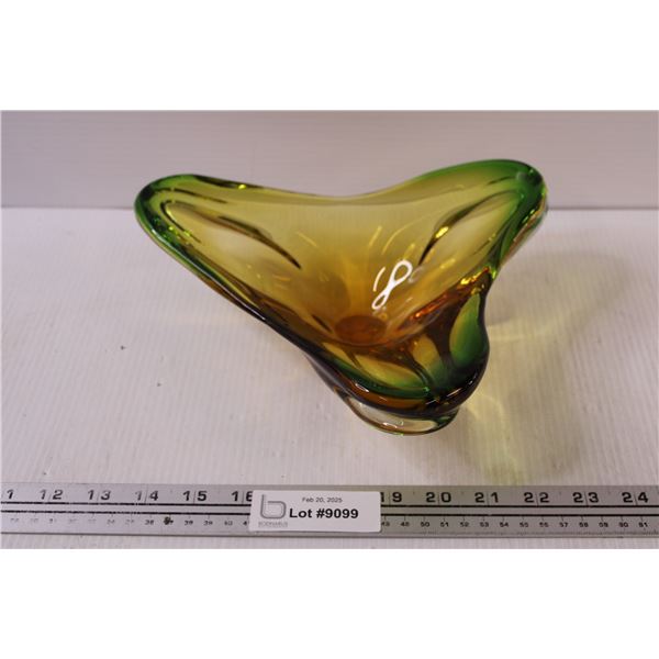 Murano Amber & Green Art Glass Bowl - 3.5" x 10"