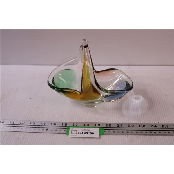 Multi Colored Art Glass Basket - 8" x 8"