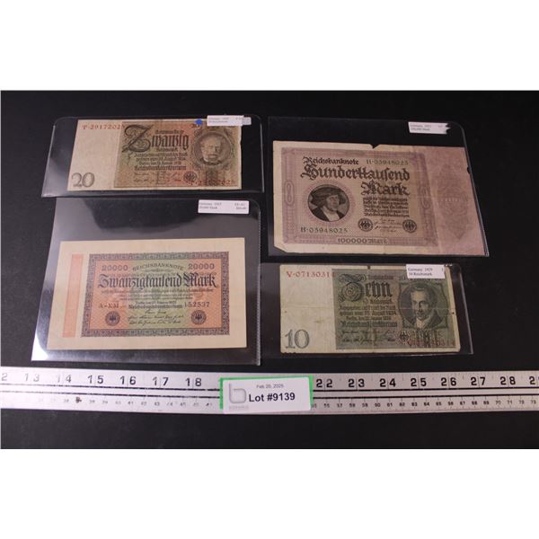 (4) Germany Note Marks & Reichsmark - Assorted - 1920's Editions
