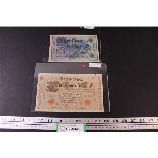 (2) Germany Note Marks - 1908 100 Mark & 1910 1000 Mark