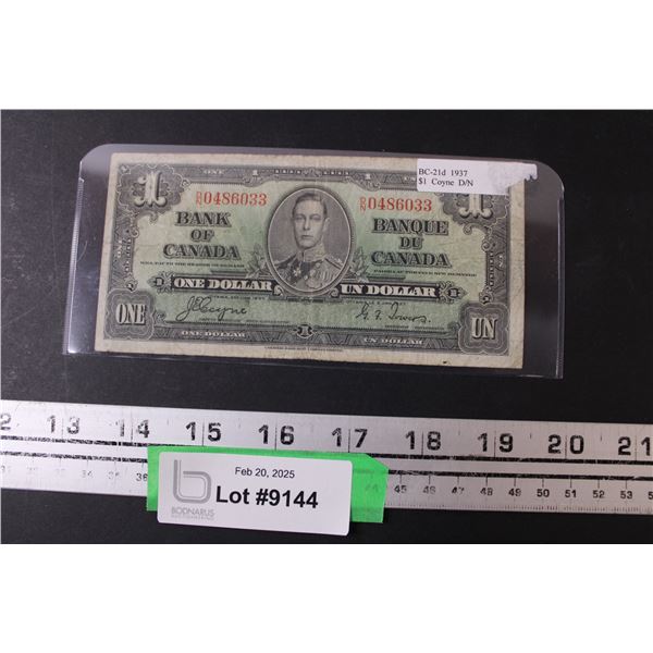 Canadian One Dollar Bill - 1937