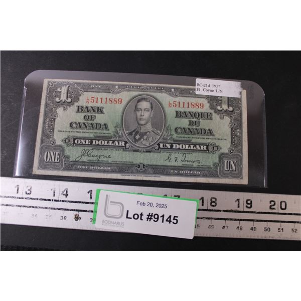 Canadian One Dollar Bill - 1937