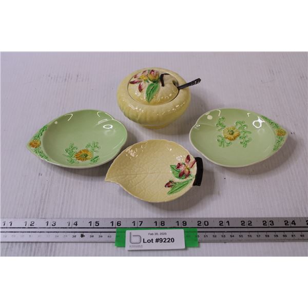 Carlton Ware Sugar Bowl w/Spoon, (3) Butter Dishes