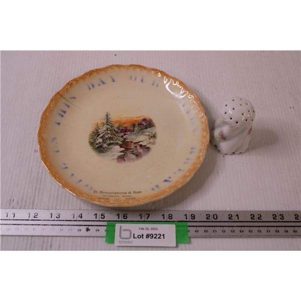 D. Brownstone & Son - Herbert, SK Wall Plate & Ceramic Rose Salt Shaker