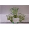 Image 1 : Vintage Green & Gold Pitcher & (6) Drinking Glass Set