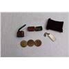 Image 2 : Variety Vintage Items (Pipe, Schrader Valve Caps, Wooden Nickels, Misc.)