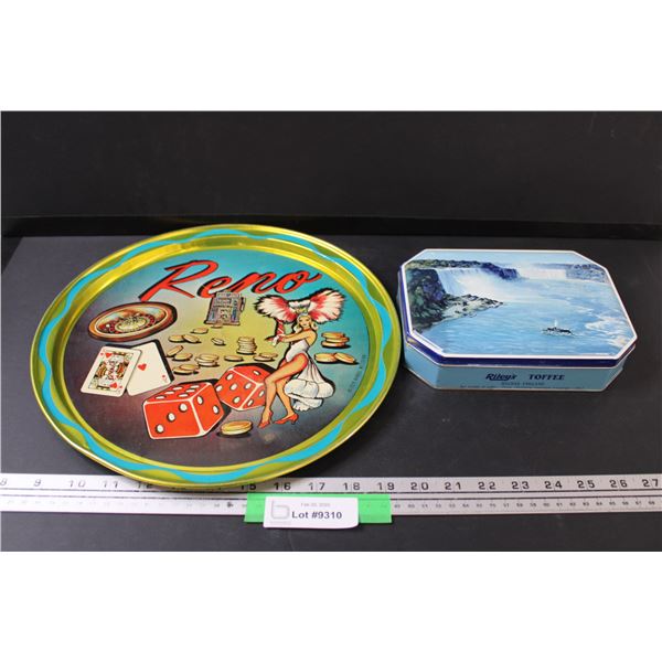 Reno Metal Serving Tray - 12.5" & Riley's Toffee Tin - 8" x 5"