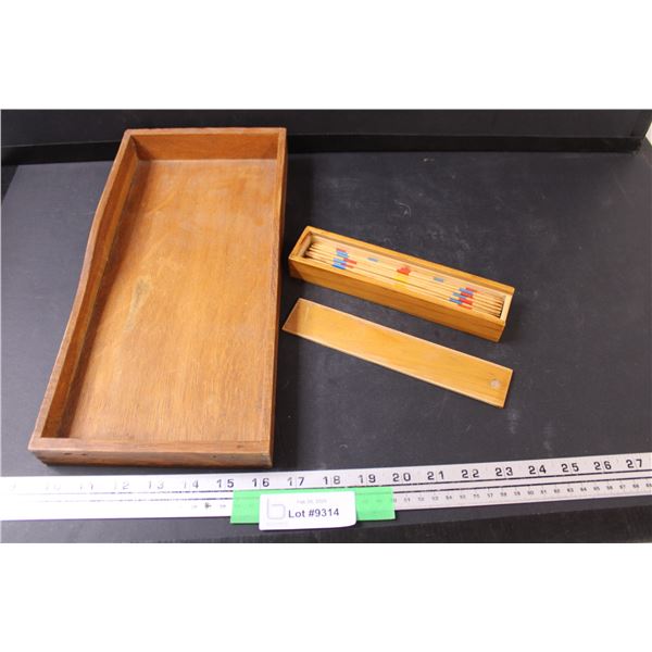 Oak Office Tray - 7" x 14" & Wooden Pick-Up Sticks (Mikado) Game