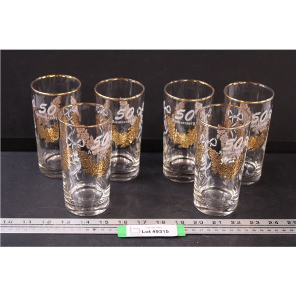 (6) Vintage Libbey 50th Anniversary Gold Decorated Glasses Set