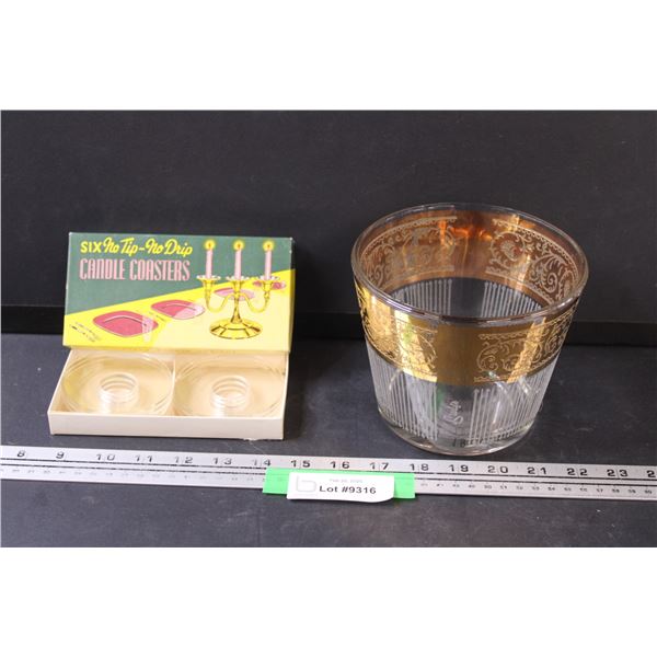 Starlyte Vintage Embossed Ice Bucket - 5" x 6" & Candle Coasters Set in Box