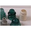 Image 3 : Glass & Ceramic Insulators: (4) Green & (2) White Cream & (1) Grey