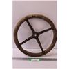 Image 1 : Antique Wood & Cast Iron Steering Wheel - 15" Diameter