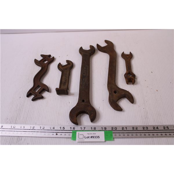 (5) Vintage Tractor Wrenches: International Harvester Multi-Tool, Pitman Deering, John Deere, Massey
