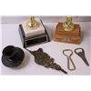 Image 3 : (2) Curling Trophies, Shaving Brushes, Vintage Bottle Openers, Telephone Speaker Piece