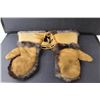 Image 2 : Beaded Moose Hide with Rabbit Fur Gauntlets 14.5" Long