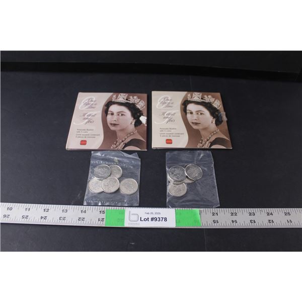 (2) Queen Elizabeth Keepsake Booklets & (10) 50 Cent Coins 1952-2002, Sealed