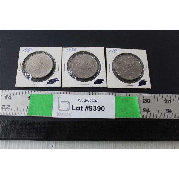 (3) One Dollar Canadian Canoeing Coins- 1983/85/86