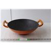 Image 1 : Orange Cast Iron Wok 15.25" Wide