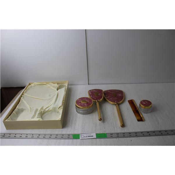 Vintage Toiletry Set- Comb, Brush, Mirror & (2) Glass Containers