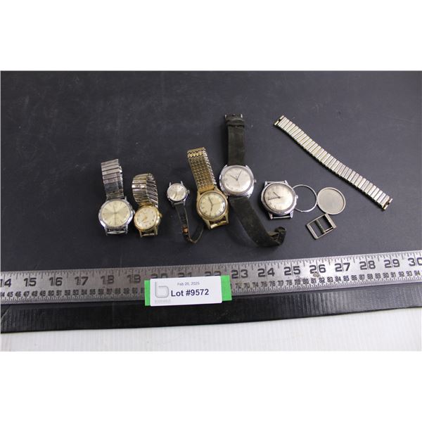 (6) Vintage Wrist Watches (4-Timex, Leroy, Caravelle), Assorted Parts