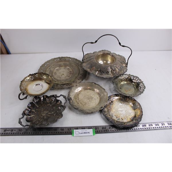 (7) Vintage Silver Plated Serving Plates and Holders - As is