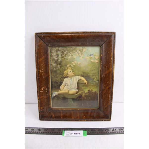 Vintage Wood Framed Wall Art 11.5" x 13.5"