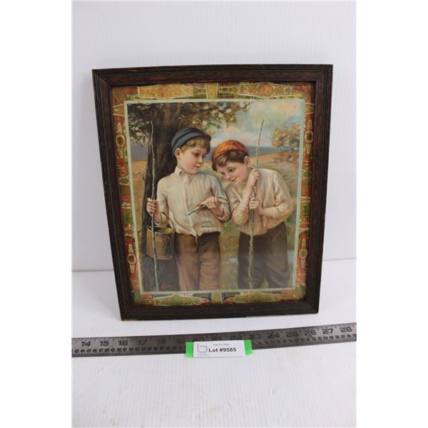 Vintage Wood Framed Wall Art 11.5" x 13.5"