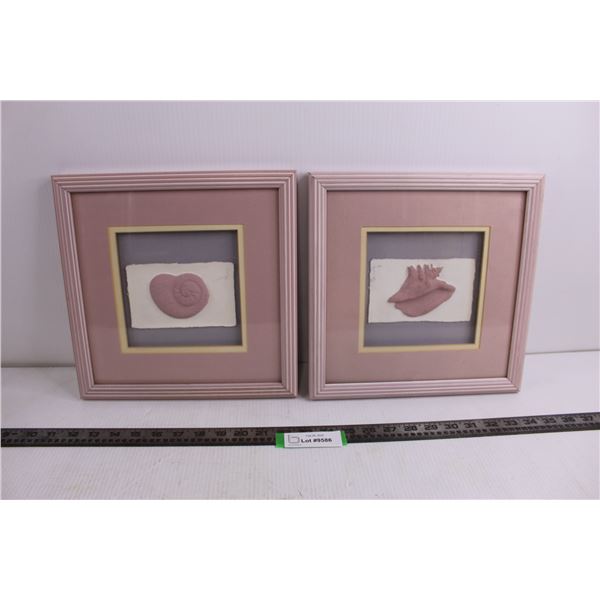 Set of 2 Wood Framed "Seashell" Wall Art 11.5" x 11.5"