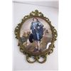 Image 2 : "Blue Boy & Pink Lady" French Renaissance Set of 2 Metal Framed Oval Glass Wall Art - 17" x 12"