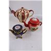 Image 2 : (3) Vintage Ceramic Tea Pots, Set of 8 Drinking Glasses