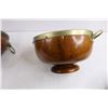 Image 3 : (2) Vintage Wooden Two-Handled Bowls with a Ceramic Bowl that Fits Inside, Set Serving Utensils