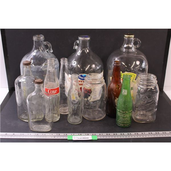 (12) Vintage Glass Bottles, Coca Cola, 7-UP, Heinz Vinegar, Cranberry, Gordon Dry Gin, Misc.