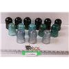 Image 1 : (14) Glass Insulators: Green, Blue, Clear & Set of Jacks