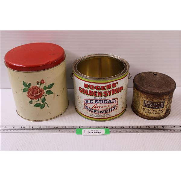(3) Vintage Collector Tins: Red Rose, Rogers, British Consols Tobacco