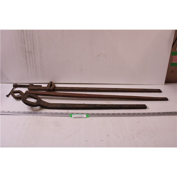 Vintage Tools: Bar Clamp & (2) Box End Wrenches: 36" x 25" x 35"