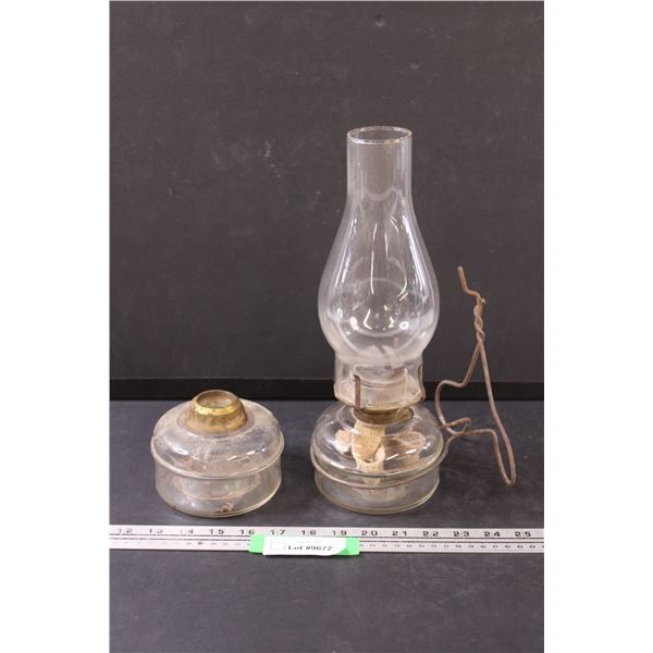 (2) Kerosene Lamps (One Has Shade) - 13" x 4" & 4" x 4.5"