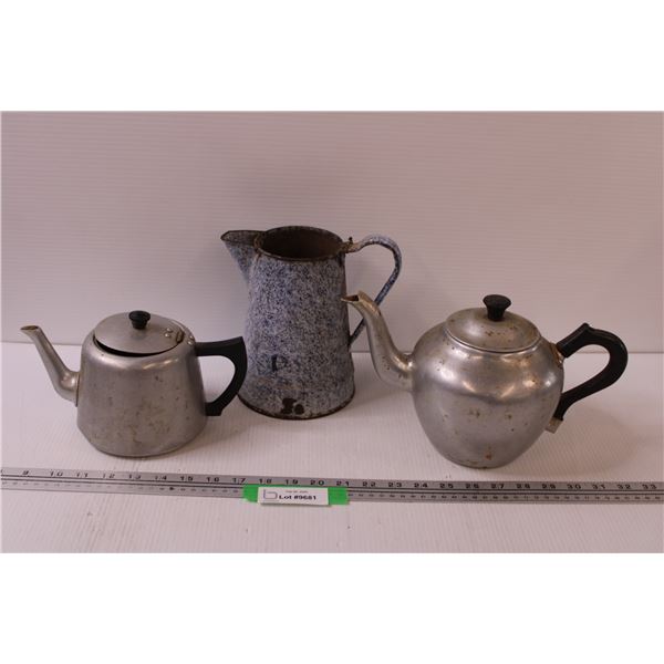 (3) Camping Kettles: Enamel & Aluminum