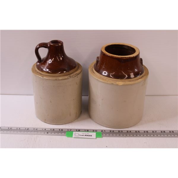 (2) Crocks: Jug & Pickling Jar (No Lid) - 9" Tall