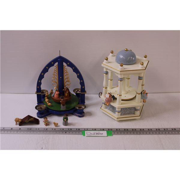 Nativity Scene Candle Rotating Home Decor & Musical Angel Decor - As Is