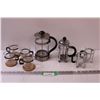 Image 1 : French Press Coffee Carafes & (6) Glass Coffee Mugs & (4) Cork Coasters