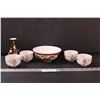 Image 1 : (4) Asian Style Rice Bowls & Soup Bowl & Asian Floral Vase
