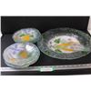 Image 1 : Hand painted Glass Salad Serving Bowl w/Serving Utensils & (8) Salad Bowls Set