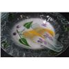 Image 2 : Hand painted Glass Salad Serving Bowl w/Serving Utensils & (8) Salad Bowls Set