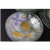 Image 4 : Hand painted Glass Salad Serving Bowl w/Serving Utensils & (8) Salad Bowls Set