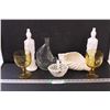 Image 1 : (2) Avon Lady Soap Decanters, Brides Basket from Italy, (2) Amber Goblets, Seashell Floral Holder, &