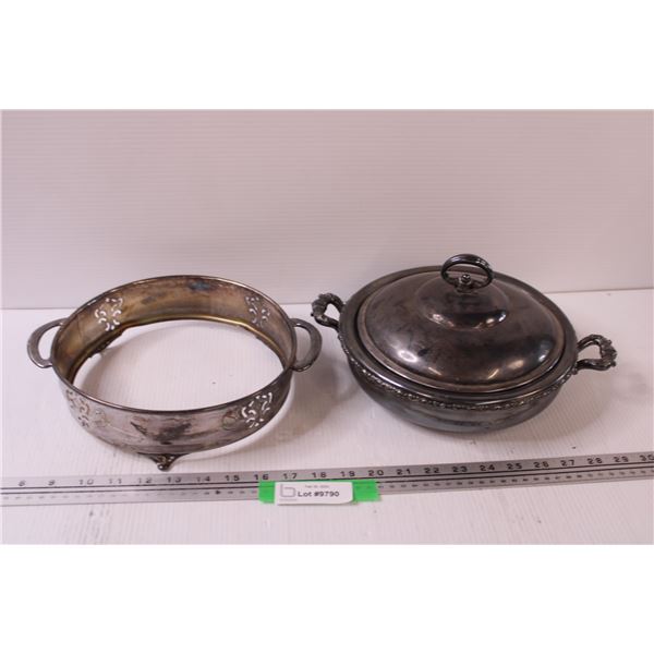 Silver Plated Pot w/Lid & Stand - 9" Diameter