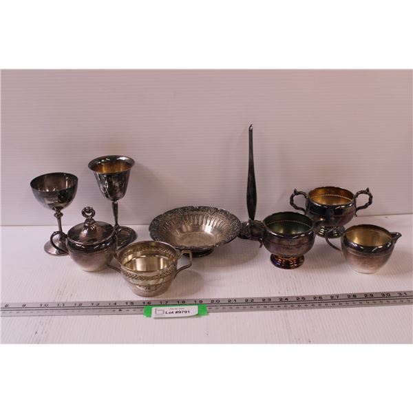 Silver Plated Dishes, Goblets, Sugar & Creamer Sets, Bowl, Misc