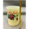 Image 2 : Heisey Custard Glass Enameled Advertising Glass Tumbler - Glows
