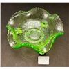 Image 2 : Fenton Uranium Glass "Water Lily" 3 Footed Ruffler Nappy Bowl approx. 1920's